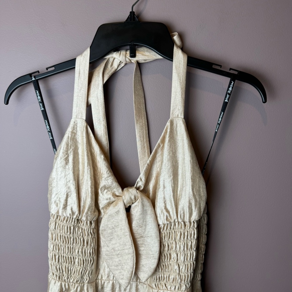 Betsey Johnson Blush Gold Halter Smocked Dress 6 - Picture 3 of 11